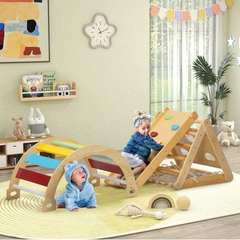 Triangle d'escalade d'intérieur 7 en 1 avec toboggan et arche à bascule multicolore DESVIAE (1/5)