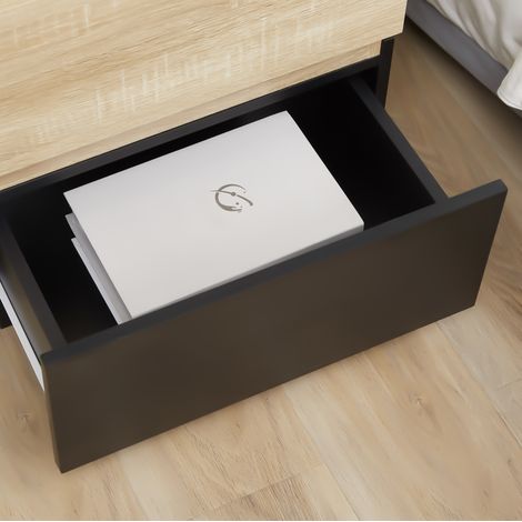 MEUBLIV Table de chevet 50x40x47,5 cm noir et naturel – 2 tiroirs empilable en bois (1/5)