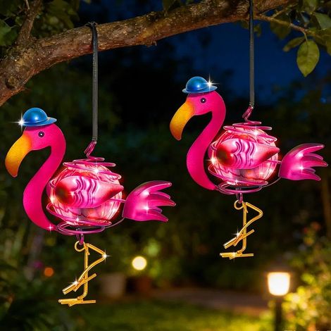 2 Pièces Lampes Solaires à Suspendre,Décoration Solaire  Lampe Solaire Flamingo,Imperméable,jardin,Balcon,Pelouse [Classe énergétique G] (1/5)