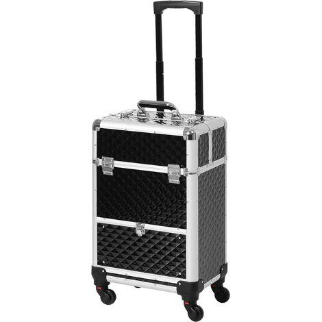 Valise maquillage trolley vanity aluminium 34 x 25 x 62 cm noir