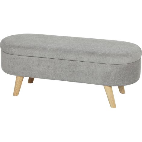2-in-1 Aufbewahrungsbank/Sitzbank aus hellgrauem Stoff mit Holzbeinen, 110 x 40 x 43 cm