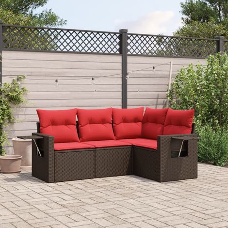 vidaXL Ensemble de canapé de jardin 4 pcs avec coussins marron résine tressée (1/5)