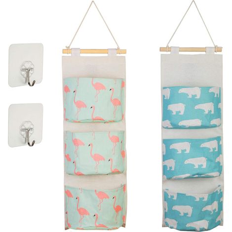 2 Pcs Sac de Rangement Suspendu,Étagère Mural en tissu Panier Pochette de Rangement avec 3 Poches Sacs Organisateur Pour Chambre Salle de Bain Cuisine