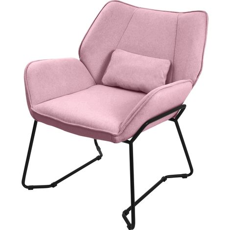 ML-Design Loungesessel Rosa, Relaxsessel mit Leinenbezug und schwarzen Metallbeine, Wohnzimmerstuhl mit Armlehne und Rückenlehne, Polsterstuhl mit Kissen, Ohrensessel ergonomisch, Einzelsofa modern