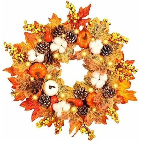 Künstlicher Kürbiskranz mit Ahornblatt für die Haustür, 45 cm großer Ahornblatt-Erntedankkranz, Wanddekoration, Türgirlande für Weihnachten, Halloween und Thanksgiving (1/5)
