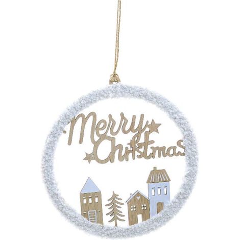 Pendente natalizio per Albero di Natale in legno con design villaggio -Rosso