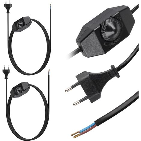 2X Variateur de Lumiere LED avec 3 Meter Câble Alimentation, Interrupteur Variateur Rotatif 220-240V/100W Fiche Européenne Plate de Type C, pour Dimmable LED, Lampes de Table Chevet, Noir (1/5)