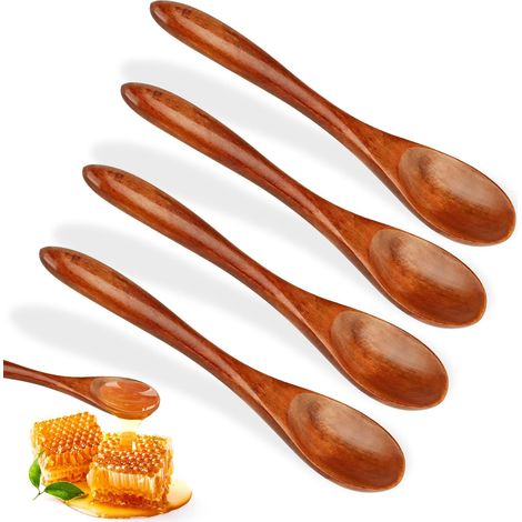 cucharas de madera pequeñas de 14,5 cm, cucharas de madera lisas para servir miel, condimentos, café y té.