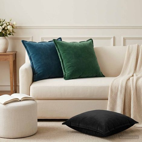 Irovami Lot de 2 housses de coussin, noir, velours, 55x55 cm (1/5)