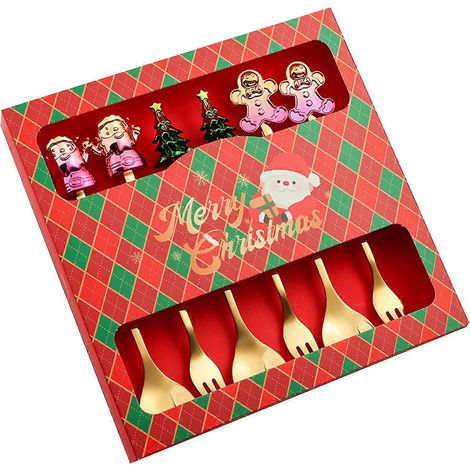 Ensemble de 6 pièces pour Noël : cuillère et fourchette en acier inoxydable au design mignon, idéales pour le thé, le café et les fruits.