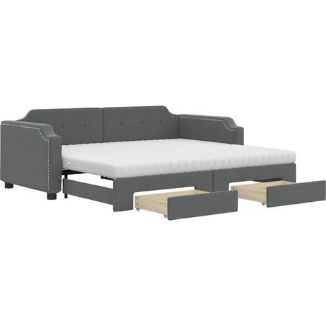 Canapé-lit avec matelas gigogne et tiroirs, gris foncé, 80x200 cm, tissu. (1/5)