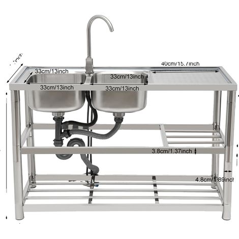 Évier de cuisine, double bac, design moderne, Argent (1/2)