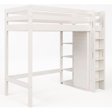Cama alta infantil 90 x 200 cm con armario y 6 estantes blanca HOMVRA (1/5)