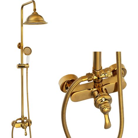 Colonne de douche rétro Silla, système de douche avec mitigeur réglable en hauteur, design vintage, Doré