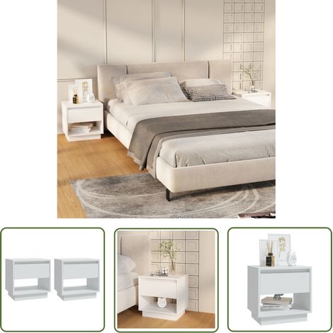 The Living Store Nachttische 2 Stk. Weiß 45x34x44 cm Holzwerkstoff - Nachttische - Wohnzimmer Dekoration - Beistelltisch - Weißer Nachttisch - Holzmöbel (1/5)