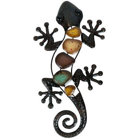 Décoration murale Gecko en métal, Sculpture suspendue d'art de jardin en lézard, décoration extérieure pour la maison, la cour ou la clôture(Gauche) (1/5)