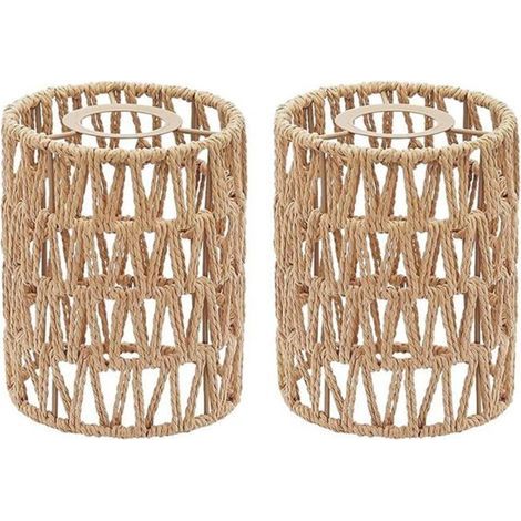 Set of 2 handwoven rattan lampshades, 59 x 5 inches, for replacement of floor lamps or pendant lights.
