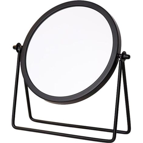 Miroir, miroir de maquillage, miroir sur pied, miroir de table, rond, rotation à 360°, design de cadre (noir) (1/4)