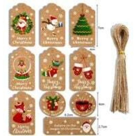 Étiquettes cadeaux de noël en papier Kraft, étiquette pétoncle pour bagages, vierge + ficelle marron, 100 pièces, nouvelle collection (1/4)