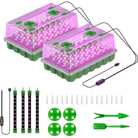 Kit de démarrage de semis LED avec lampe de croissance – Boîte de culture à spectre complet (lumière rouge et bleue) pour la germination des graines en intérieur (lot de 2)-AquaForge