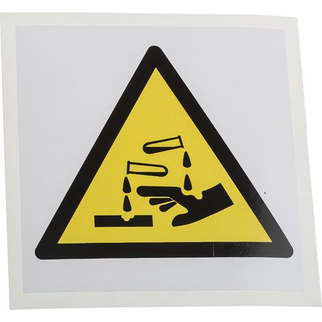 Panneau de danger, avec pictogramme : Subtances corrosives " " , Auto-adhésif  ( Prix pour 1 )