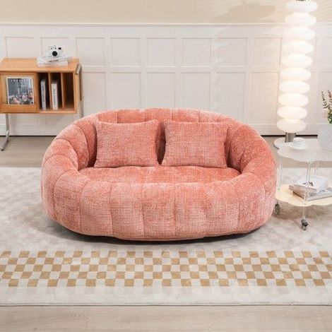 Fauteuil lounge XXL rose en chenille, rembourrage mousse, dossier haut et accoudoirs, sans montage, 150 x 95 x 63 cm (1/5)