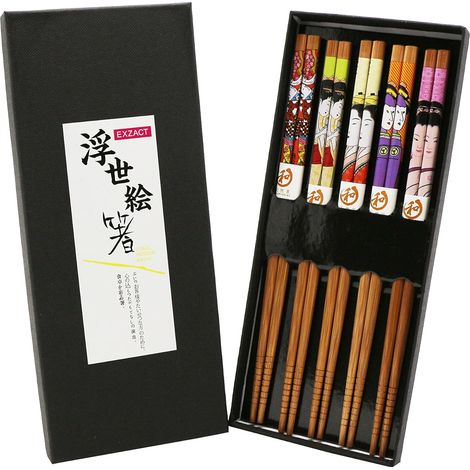 bambou baguettes set 5 paires japonais style coffret cadeau Ukiyo-e (1/5)