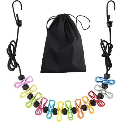 Étendoir à linge portable et rétractable pour les voyages, avec 12 pinces à linge, pour sécher le linge à l'intérieur et en camping.