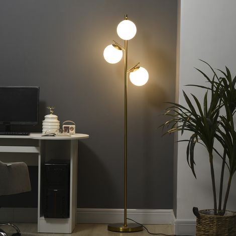 Lámpara de pie 40 W con 3 pantallas de vidrio, casquillo E27, 169 cm, oro DESVIAE (1/5)
