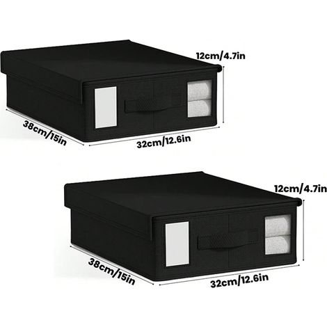 (Lot de 2, noir) Boîte de rangement pour draps avec fenêtre de visualisation et poignée (1/5)