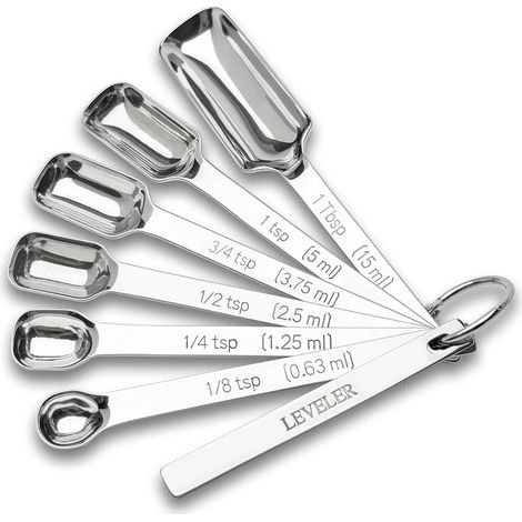 Ensemble de 7 cuillères doseuses rectangulaires en acier inoxydable, avec racloir et cuillère à café en métal — Accessoires de cuisine (1/5)