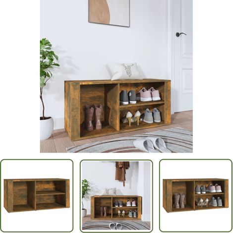 The Living Store Schuhregal Räuchereiche 100x35x45 cm Holzwerkstoff - Schuhschrank - Schuhregal - Holzwerkstoff Möbel - Garderobe - Flurmöbel (1/5)