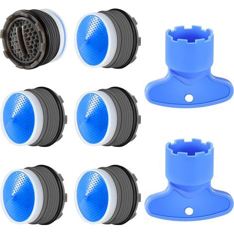 6pcs, Mousseur M18.5,Embout Cuisine Salle de Bain, Aerateur de Robinet d'evier Plastique pour Économiseur l'eau avec 2 Clé, Bleu (1/4)