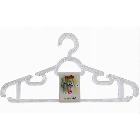 Trade Shop - Set 4pz Grucce Stampelle Plastica Trasparente Appendiabiti Pantaloni Vestiti 87002 -