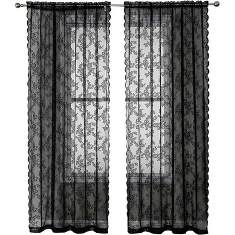 Rideaux en Dentelle Noire 84 Pouces (213cm) - Motif Floral Rustique Vintage - Voile Noir pour Salon - Intimité Style Goth - 2 Panneaux 40x80 Pouces