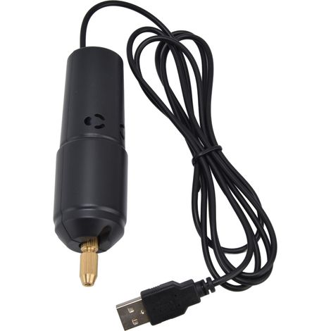 Black USB mini drill kit for drilling holes in jade, epoxy resin, crystal, and pearls, with US standard plug (plug voltage AC 100-240V). (1/5)