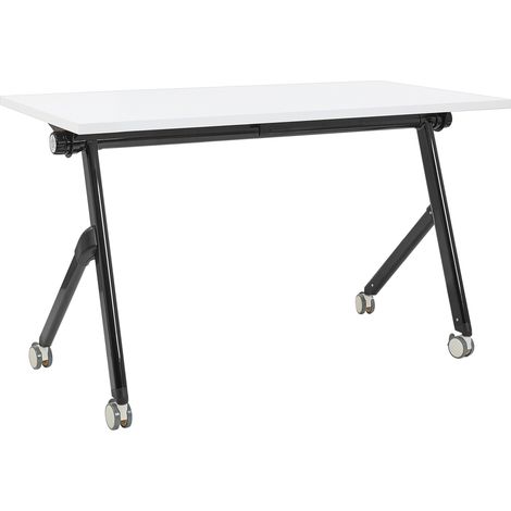Escritorio rectangular moderno plegable con ruedas mesa móvil portátil estructura metálica 120 x 60 cm blanco y negro Bendi (1/5)
