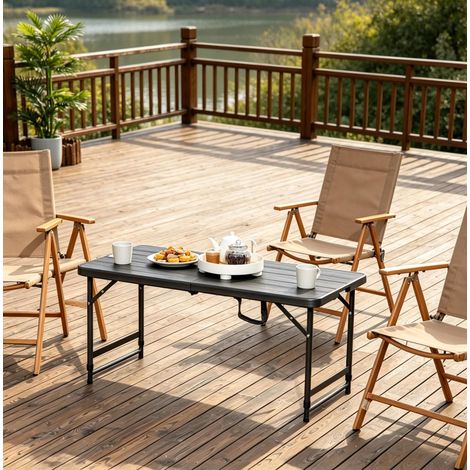 Table d'extérieur pliante 118x60x74 cm en HDPE et acier noir, relevable, pour terrasse FloraGrace (1/5)