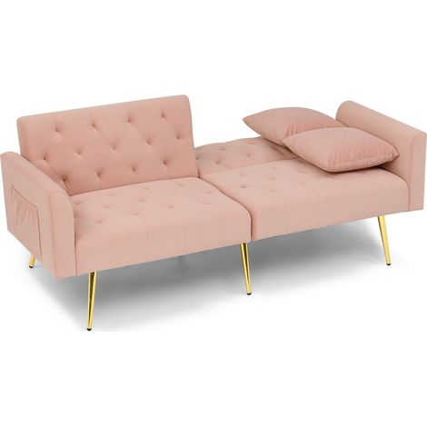 Sofá de 2 plazas de terciopelo rosa con respaldo regulable en 3 posiciones y 2 cojines (1/5)