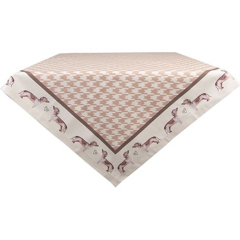 Nappe de Table Carrée en Coton Marron et Beige à Carreaux Motif Teckel 100 x 100 cm - PANGIVO (1/5)