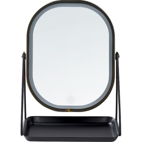 Espejo de maquillaje LED de metal dorado negro 20 x 32 cm tocador Dordogne (1/5)