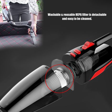 Aspirateur de voiture filaire 120 W, 12 V CC avec lumière LED, aspirateur eau et poussière, rechargeable via allume-cigare (ensemble) (1/5)