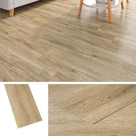 PVC Adhesive Floor Tiles Light Oak Wood 90 x 15 cm Parquet Adhesive Floor Bathroom Toilet Waterproof Lino Floors Adhesive for Kitchen Floor Covering for Bedroom, 18 Pieces (1/5)