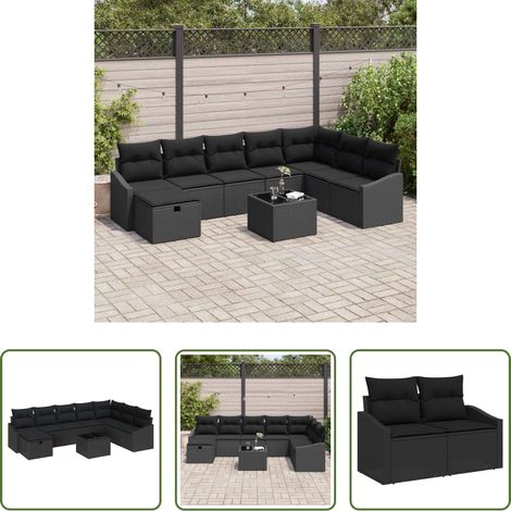 vidaXL Canapé extérieur 8 places - Ensemble de canapé de jardin avec coussin 9 pcs Noir Poly rotin (1/5)