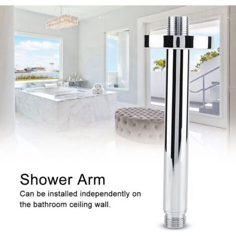 Round stainless steel shower arm with wall mount for ceiling shower head (15 cm)..