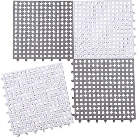 Lot de 12 dalles de sol emboîtables antidérapantes avec système d'évacuation, tapis de douche souples en PVC de 30 x 30 cm avec ventouses et trous d'évacuation pour salle de bain et cuisine. (1/5)