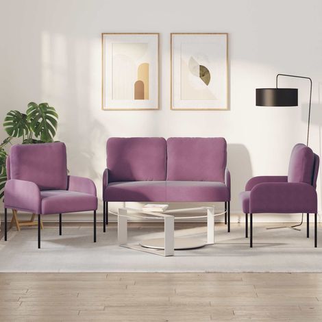 Sofagarnituren mit Kissen 3 pcs Lila 115 x 56 x 80 cm Sperrholz