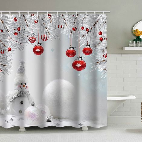 180 x 200 cm großer Duschvorhang mit Weihnachtsmotiv, Weihnachtsmann und Rentier, Badezimmer-Dekorationsset, wasserdichtes Material, inklusive 12 Haken