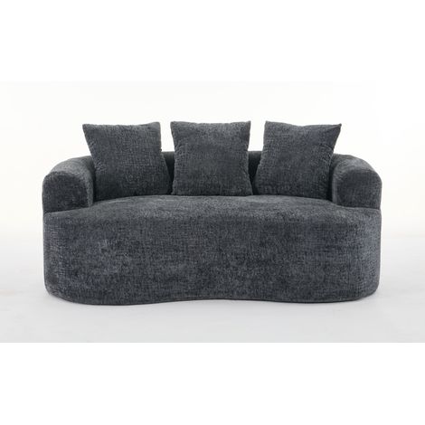 Canapé d'angle cintré 2 places en chenille avec 3 coussins, sans montage nécessaire (1/5)