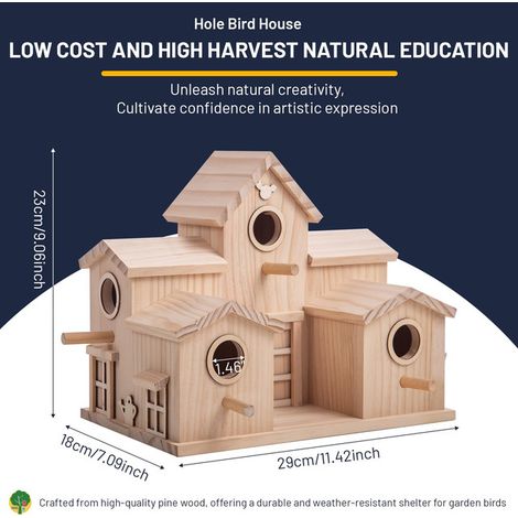Maison d'oiseaux en bois à 5 trous pour jardin grand nichoir extérieur en bois naturel pour petits oiseaux sauvages cabane à oiseaux décorative à peindre bricolage créatif